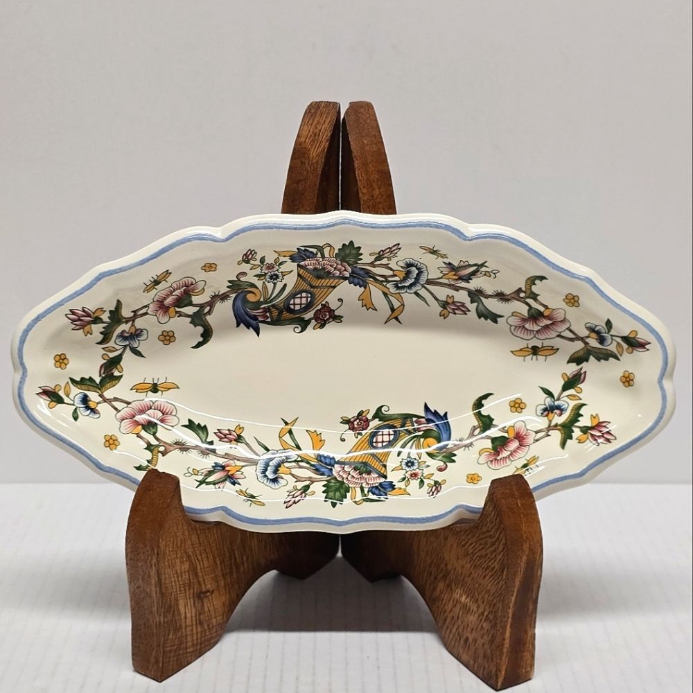 GIEN CORNE D'ABONDANCE FLORAL OVAL SERVING DISH PLATTER FRANCE GARANTI